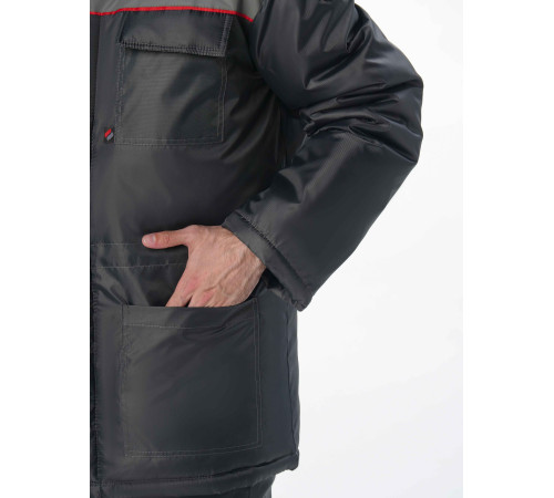 Костюм зимний Труженик-Ультра-2 (тк.Оксфорд) п/к, т.серый/красный