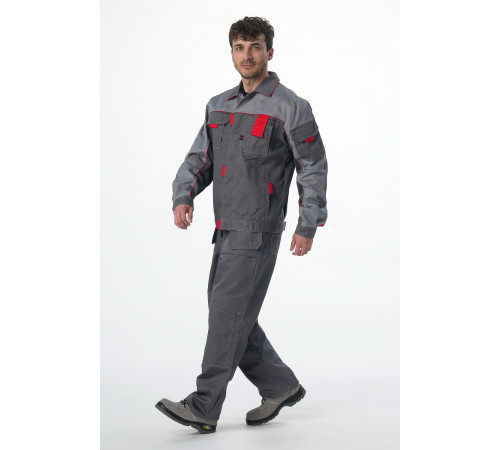 Костюм Союз-Профессионал-1 (тк.Балтекс,240) брюки, т.серый/св.серый/красный