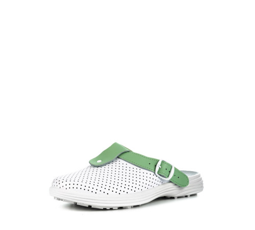 Сабо женские нат.кожа Комфорт ПВХ, белый/зеленый