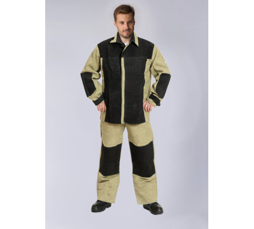 Костюм сварщика комбинированный 2 кл.защиты (тк.Брезент,550/Спилок S=1,5), черный/бежевый