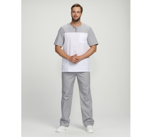 Мужской костюм Стоматолог (ткань ТиСи), серый/белый