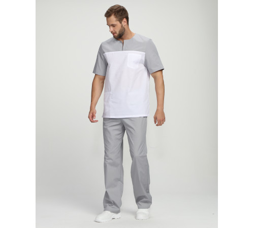 Мужской костюм Стоматолог (ткань ТиСи), серый/белый