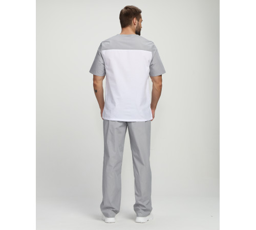Мужской костюм Стоматолог (ткань ТиСи), серый/белый