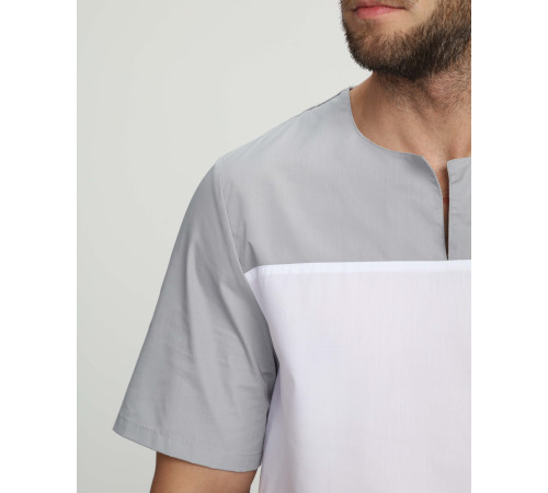 Мужской костюм Стоматолог (ткань ТиСи), серый/белый