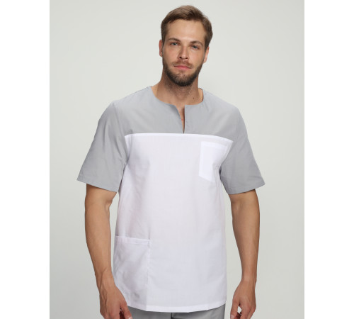 Мужской костюм Стоматолог (ткань ТиСи), серый/белый