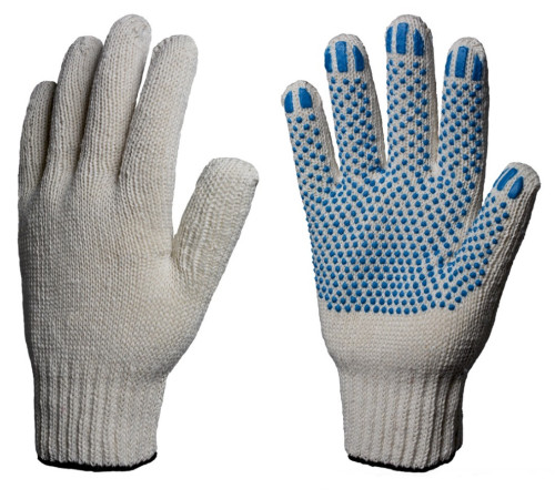 Перчатки х/б 10кл. ЛЮКС с ПВХ ТОЧКА 51-53гр. 150текс, белые (10пар)