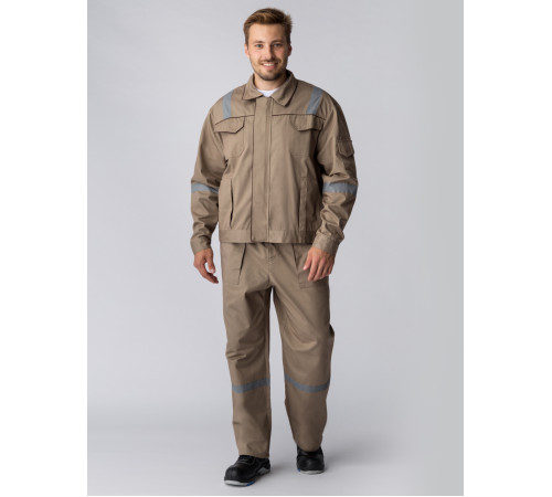 Костюм Респект (тк.Саржа,250) брюки, бежевый/коричневый