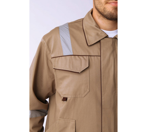 Костюм Респект (тк.Саржа,250) брюки, бежевый/коричневый