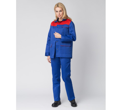 Костюм женский Передовик (тк.Смесовая,210) брюки, васильковый/красный Костюм женский Передовик (тк.Смесовая,210) брюки, васильковый/красный
