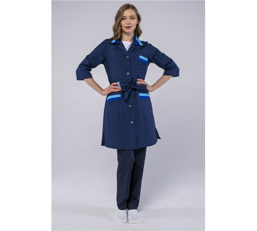 Халат женский с поясом Флора (тк.ТиСи), т.синий/васильковый