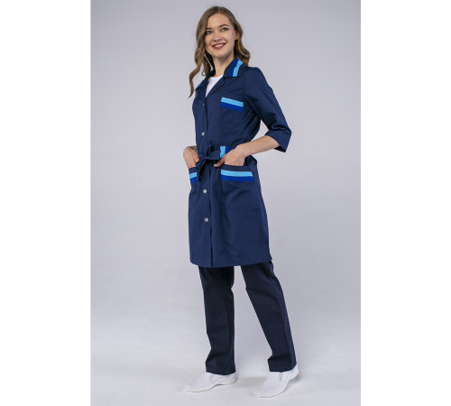 Халат женский с поясом Флора (тк.ТиСи), т.синий/васильковый