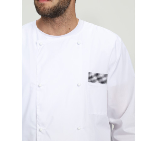 Костюм повара Шеф-2 (тк.ТиСи), белый/черный/принт-клетка
