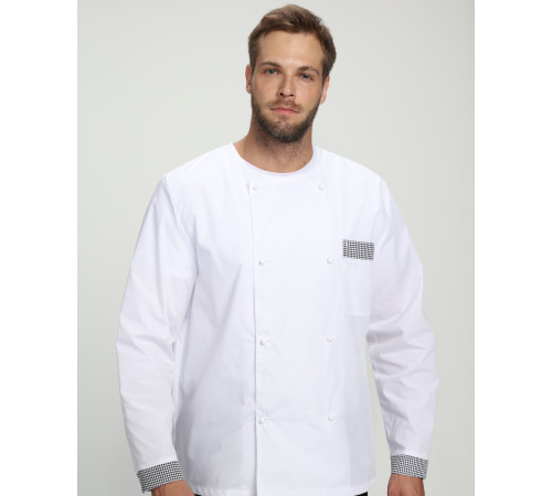 Костюм повара Шеф-2 (тк.ТиСи), белый/черный/принт-клетка