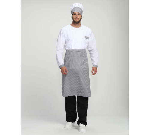 Костюм повара Шеф-2 (тк.ТиСи), белый/черный/принт-клетка