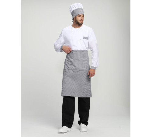 Костюм повара Шеф-2 (тк.ТиСи), белый/черный/принт-клетка