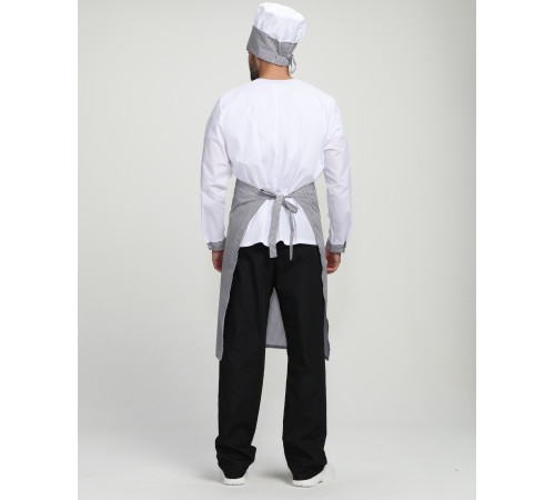 Костюм повара Шеф-2 (тк.ТиСи), белый/черный/принт-клетка