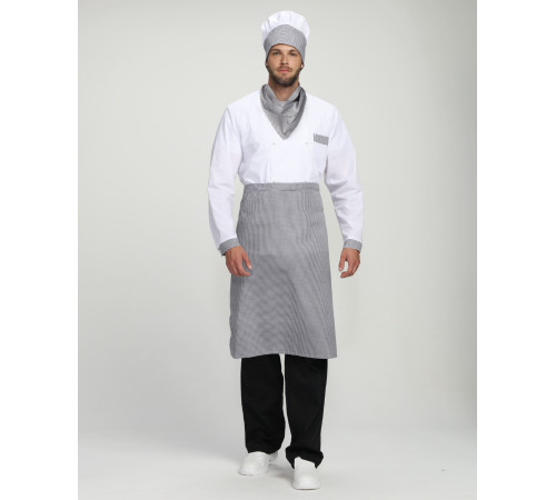Костюм повара Шеф-2 (тк.ТиСи), белый/черный/принт-клетка