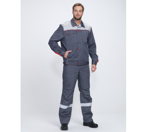 Костюм Фаворит-2 Премиум СОП (тк.Смесовая,240) п/к, т.серый/серый/красный