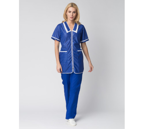 Халат женский на молнии короткий рукав (тк.Нейлон), васильковый