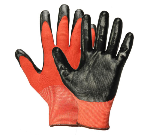 Перчатки нейлоновые с нитриловым покрытием, красно-черные