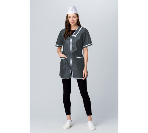 Халат женский на молнии короткий рукав (тк.Нейлон), серый