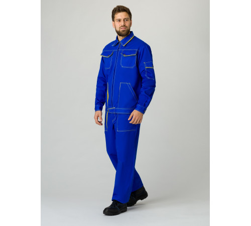 Костюм Лидер (тк.Саржа,250) брюки, васильковый/желтый