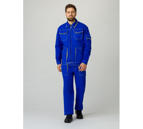 Костюм Лидер (тк.Саржа,250) брюки, васильковый/желтый