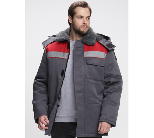 Куртка зимняя Бригада NEW (тк.Смесовая,210), т.серый/красный