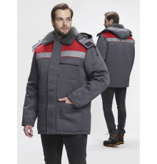 Куртка зимняя Бригада NEW (тк.Смесовая,210), т.серый/красный