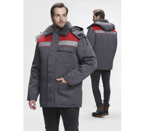 Куртка зимняя Бригада NEW (тк.Смесовая,210), т.серый/красный