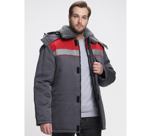 Куртка зимняя Бригада NEW (тк.Смесовая,210), т.серый/красный