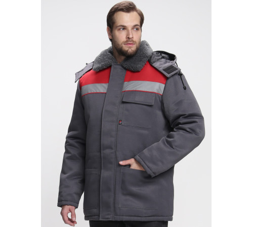 Куртка зимняя Бригада NEW (тк.Смесовая,210), т.серый/красный