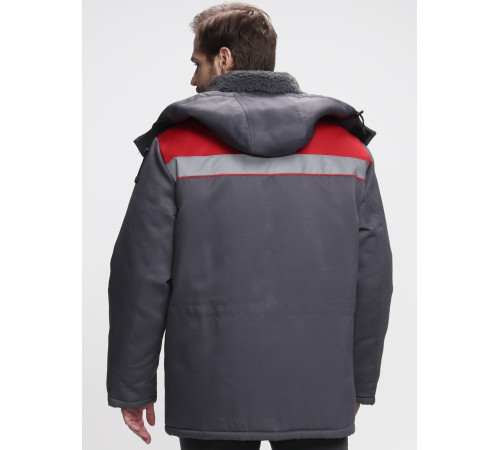 Куртка зимняя Бригада NEW (тк.Смесовая,210), т.серый/красный