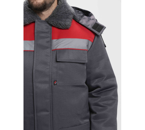 Куртка зимняя Бригада NEW (тк.Смесовая,210), т.серый/красный